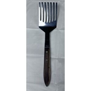 Vintage MC Stainless Steel Forked Spatula Turner 9.5" Utensil Wood Handle Japan